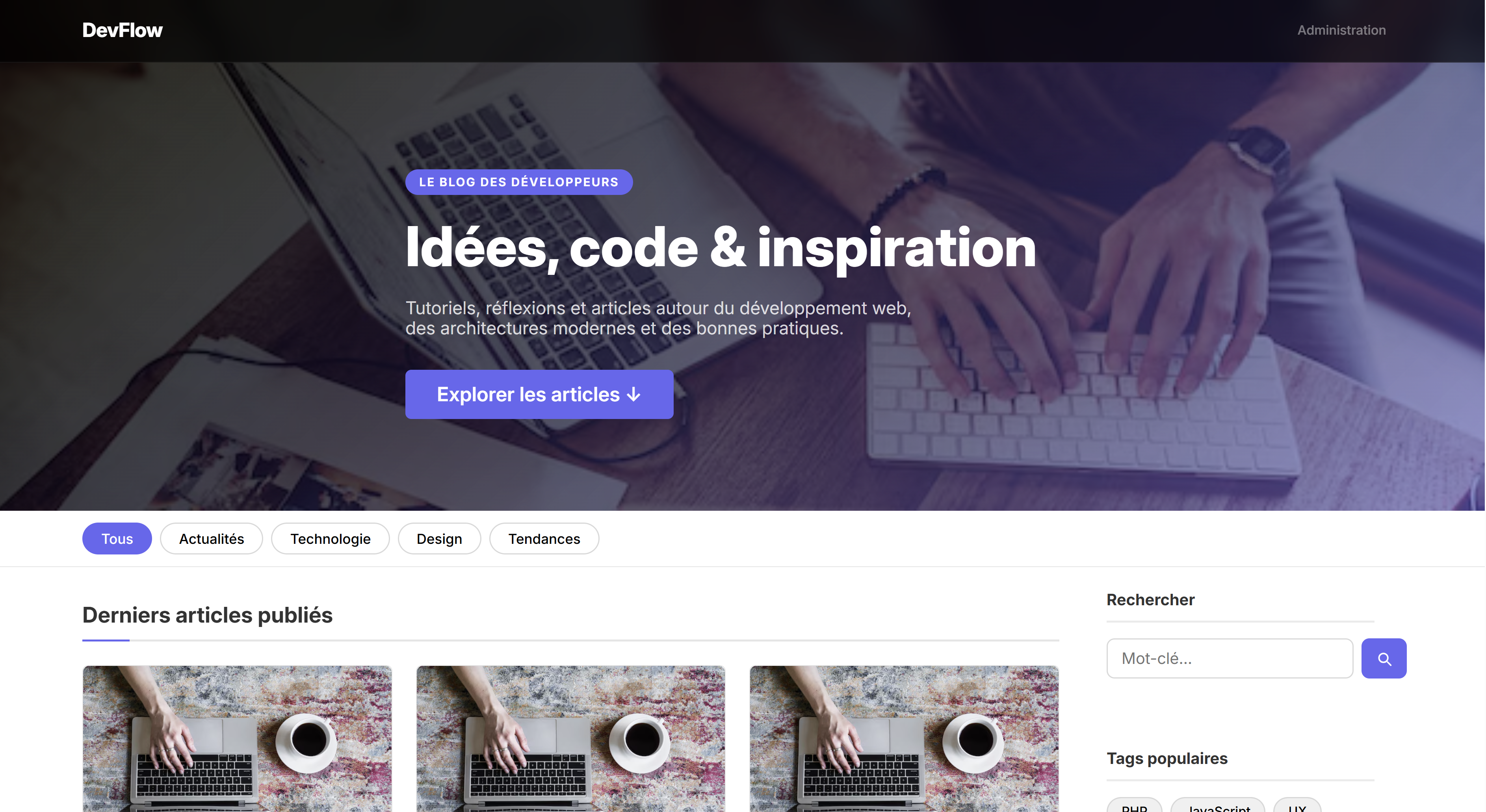 Interface publique du blog DevFlow CMS